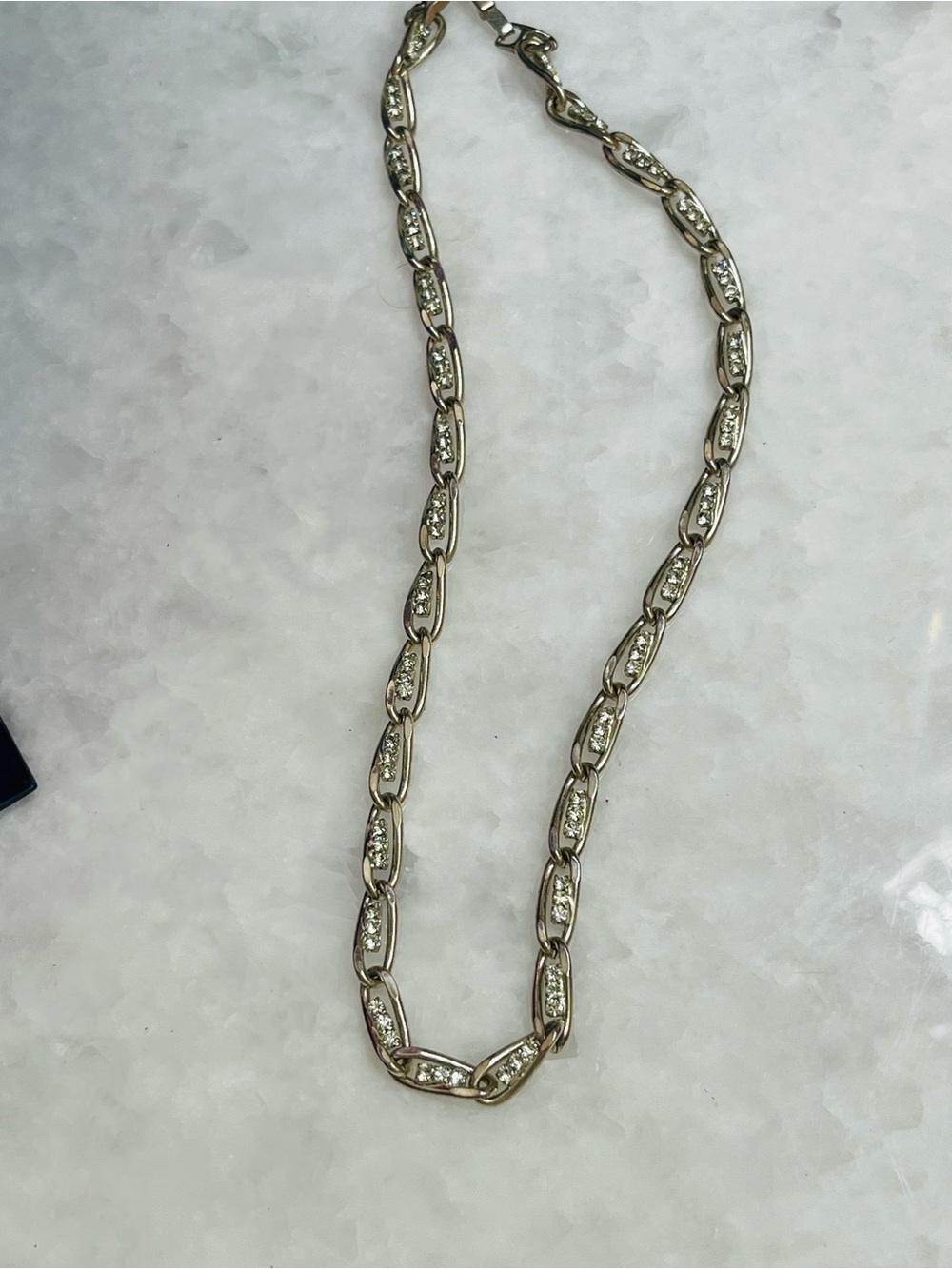 Rhinestone-Accented Silver Link Necklace